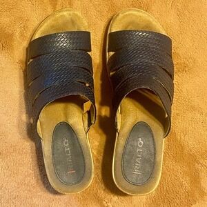 Rialto Navy Clog Heel Multi Straps Cushioned Treaded Valora Slip On Sandals